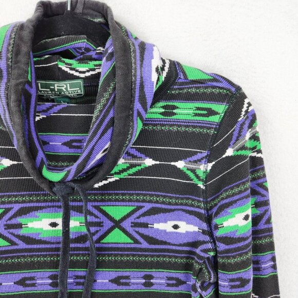 Ralph Lauren Sweater Womens Large Purple Black LRL Active Aztec Funnel Neck - Picture 2 of 11